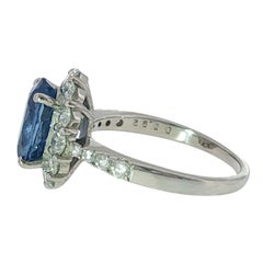 Estate Platinum Sapphire Diamond Halo Cluster Ring ~4.30ctw Size 7.25