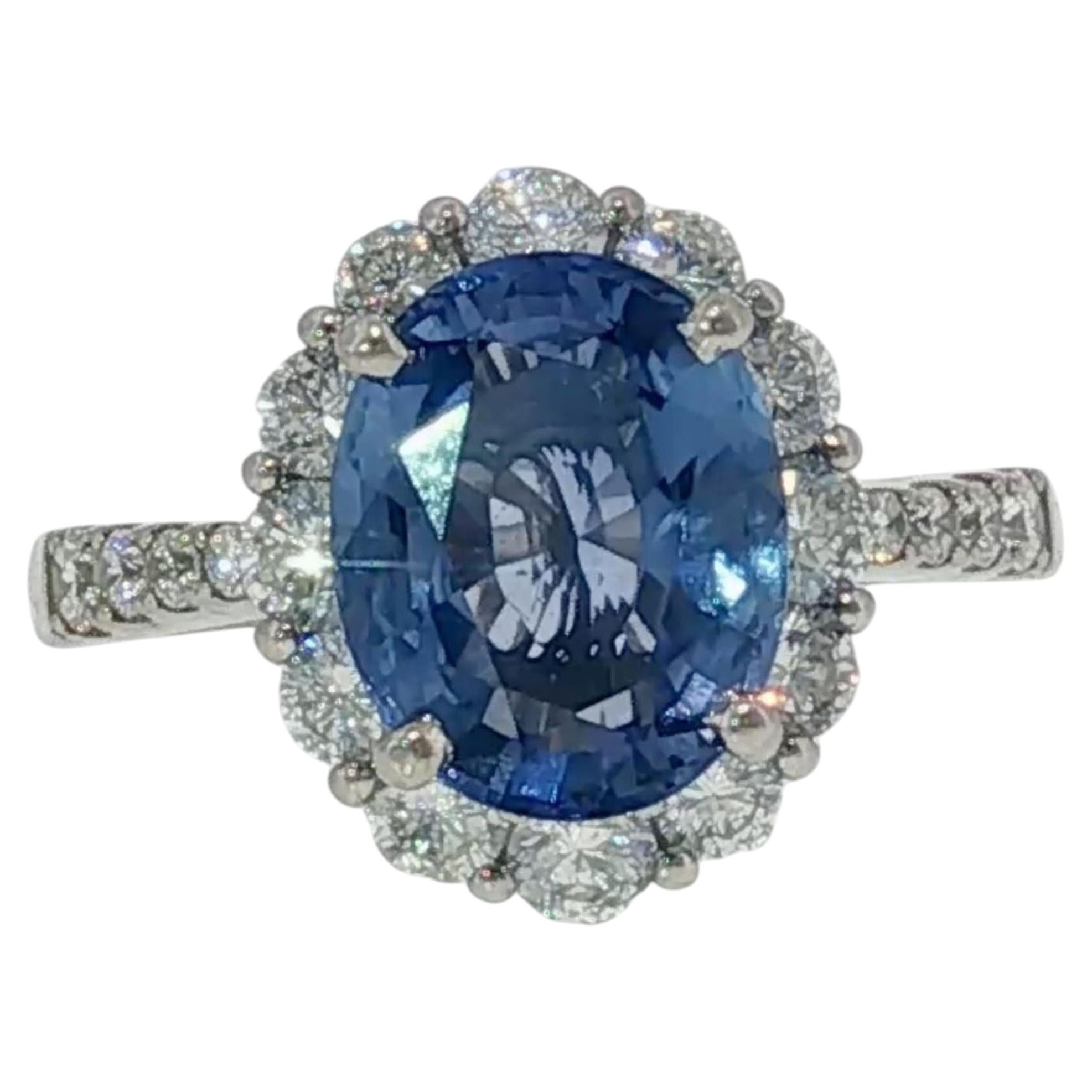 Platinum Sapphire Diamond Ring Halo Cluster Setting ~4.30ctw Size 7.25 For Sale