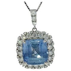 Estate Platinum Sapphire Diamond Pendant Necklace ~8.54ctw 18" Length