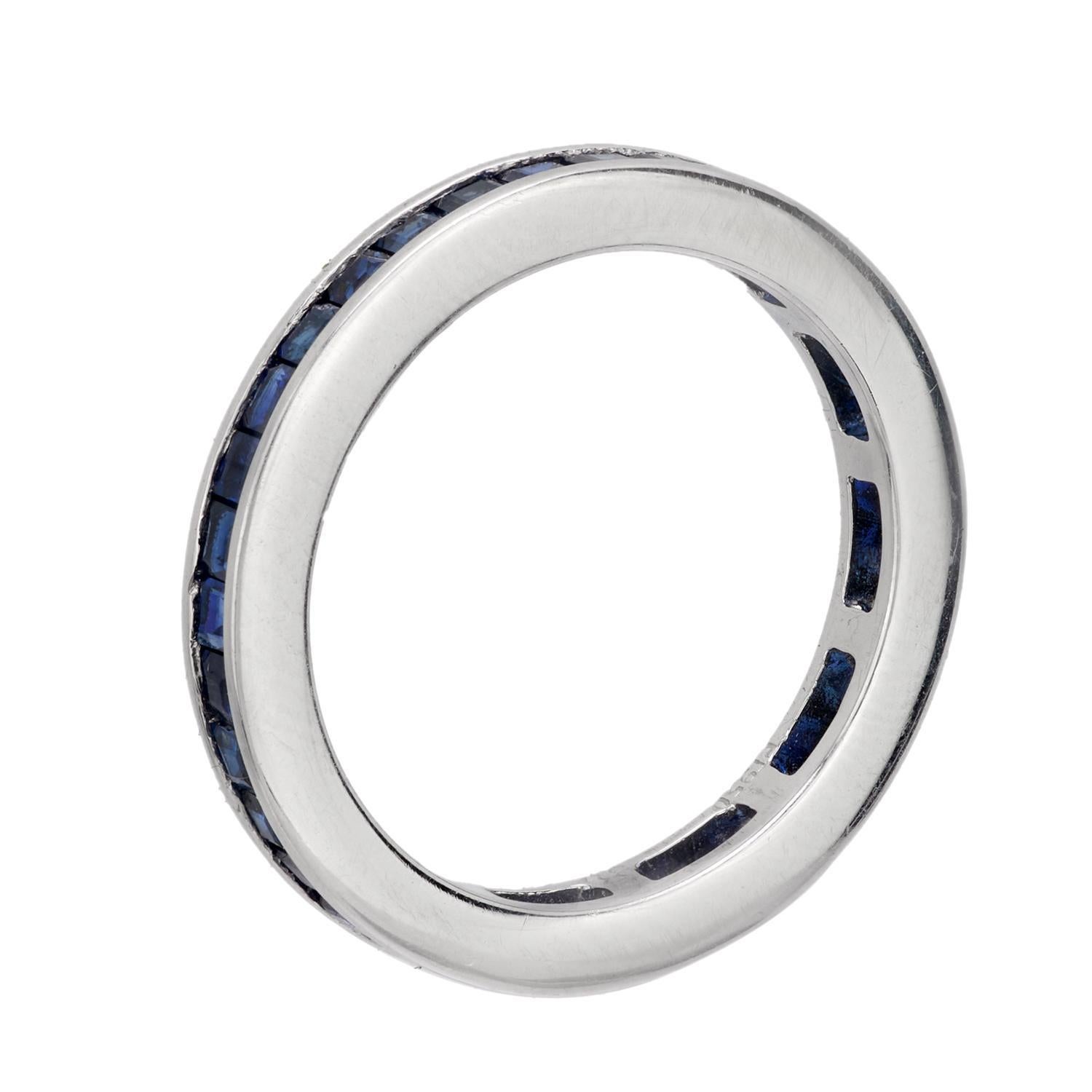 Square Cut Estate Platinum Sapphire Eternity Band For Sale