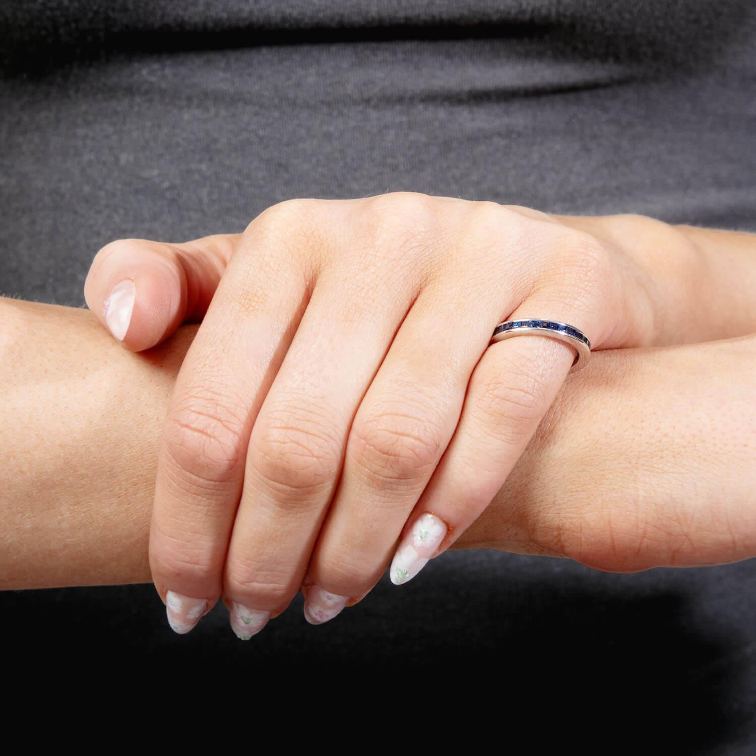Estate Platinum Sapphire Eternity Band In Good Condition For Sale In Narberth, PA