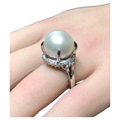 Anello di platino Estate con perle dei mari del sud e diamanti 14,50 mm Sz 8