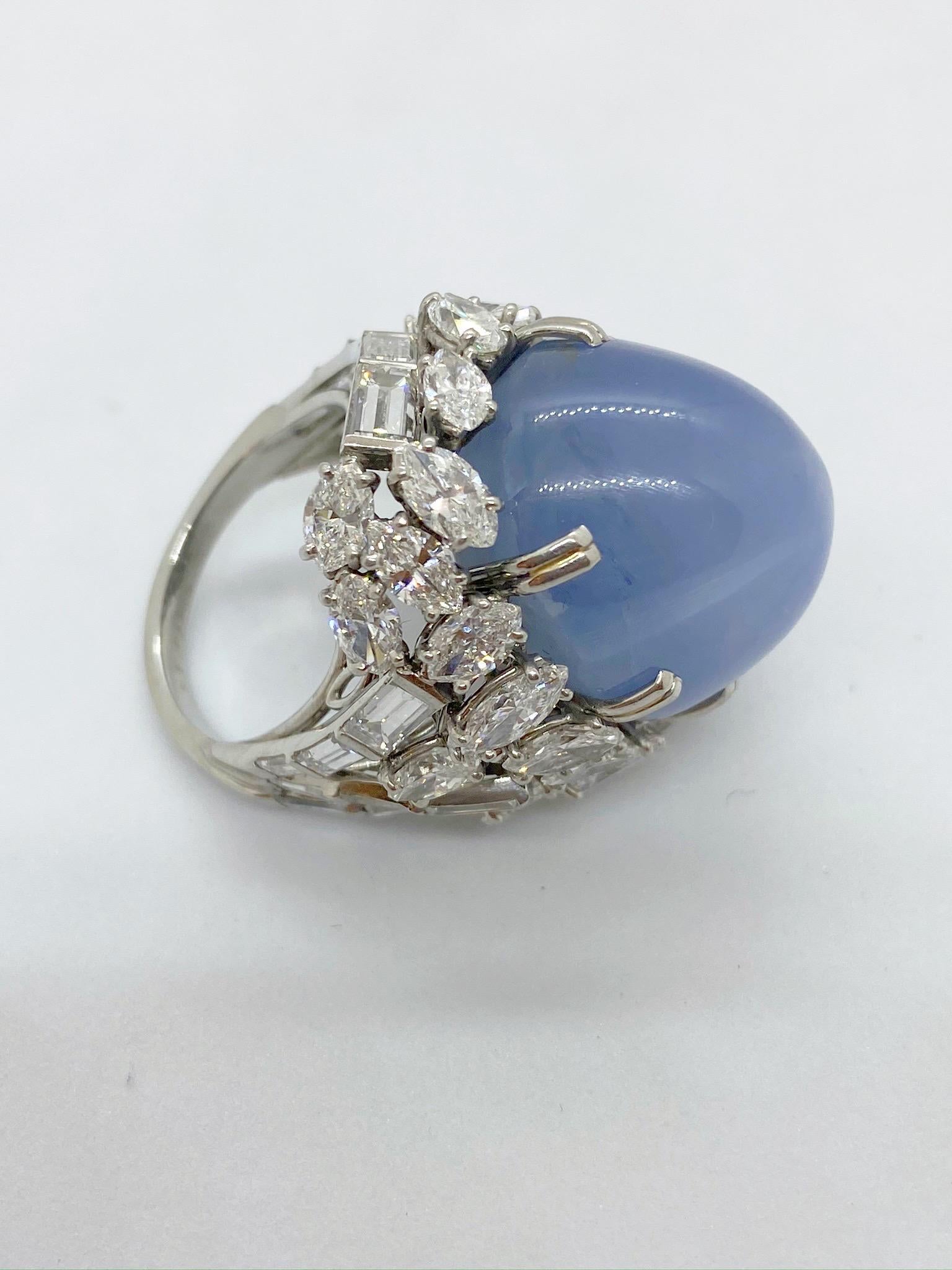 Artisan Estate Platinum Star Sapphire and 4.71 Carat Diamond Ring