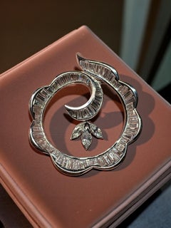 Estate Platinum Swirl Baguette Marquise Diamond Brooch Pendant Necklace G Vs 18”