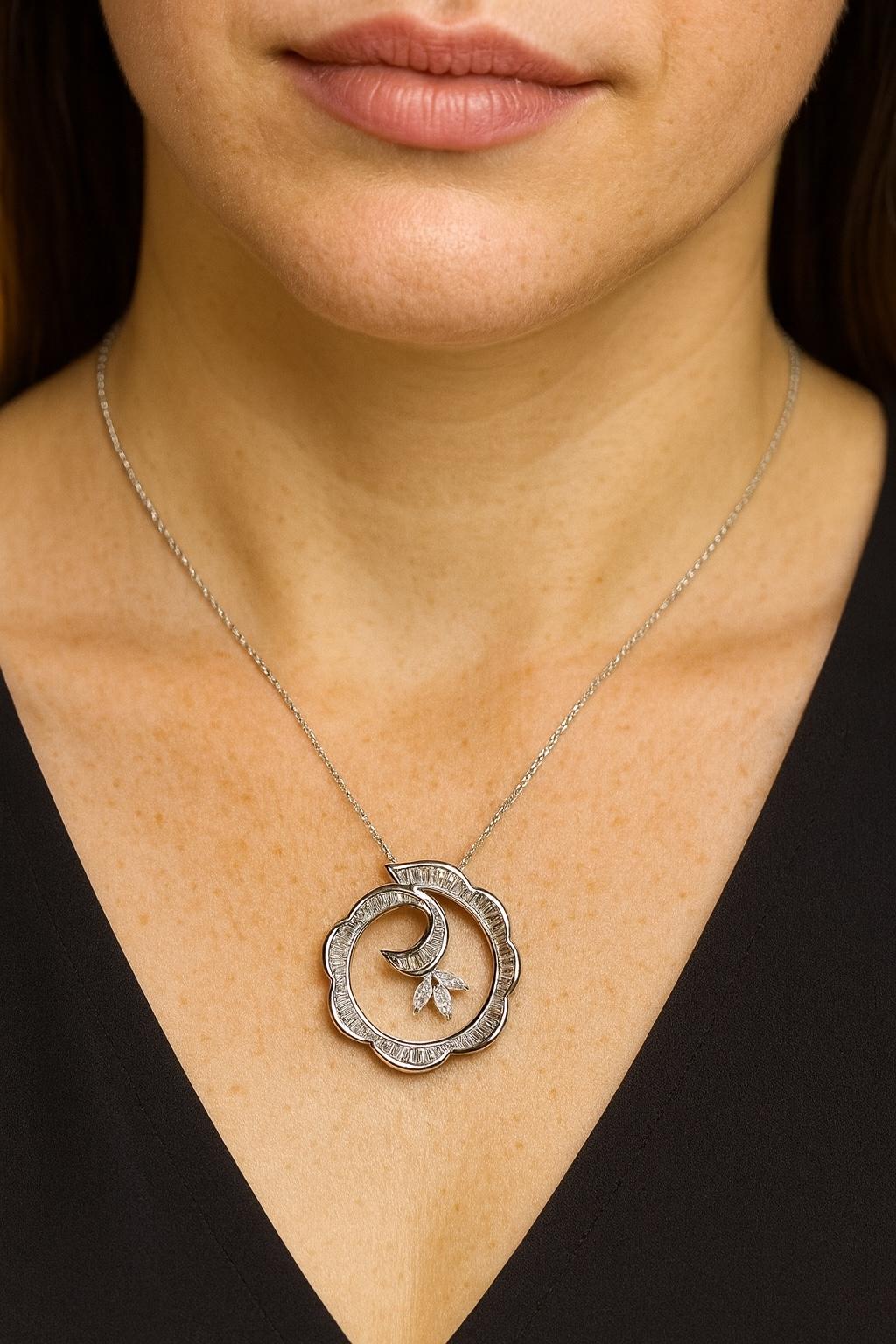 Estate Platinum Wirbel Baguette Marquise Diamant Brosche Anhänger Halskette G Vs 18