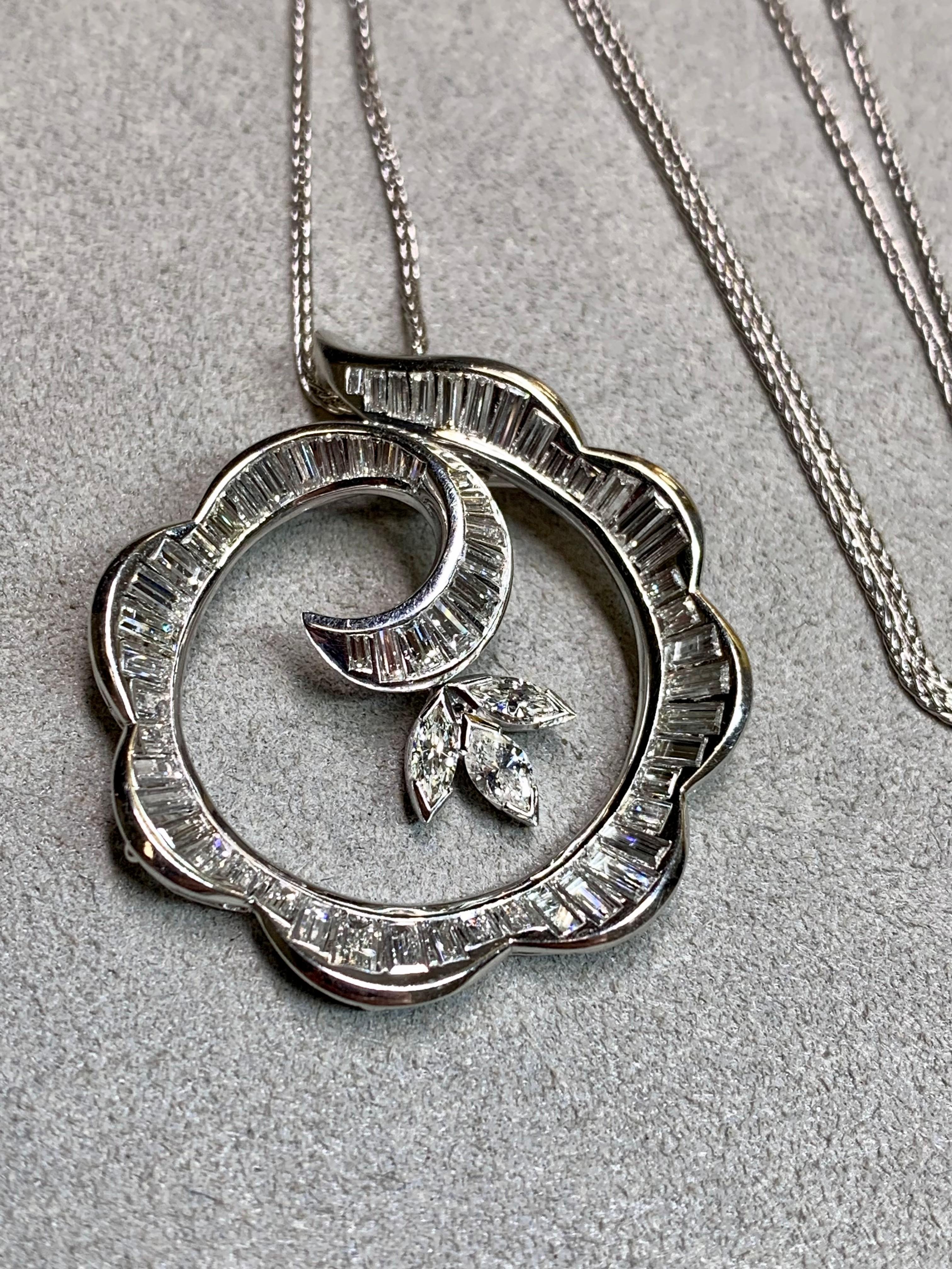 Estate Platinum Wirbel Baguette Marquise Diamant Brosche Anhänger Halskette G Vs 18