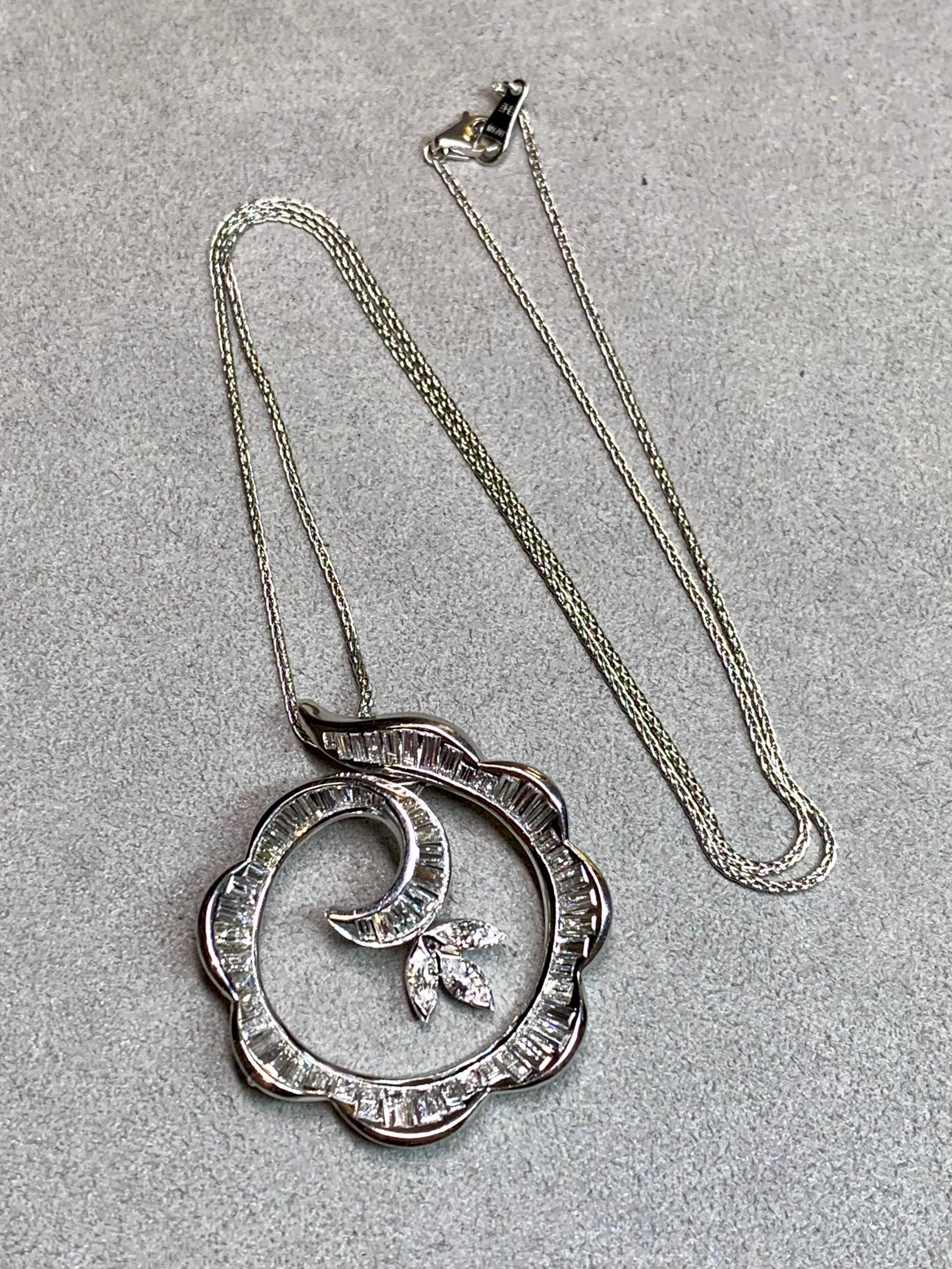 Estate Platinum Wirbel Baguette Marquise Diamant Brosche Anhänger Halskette G Vs 18