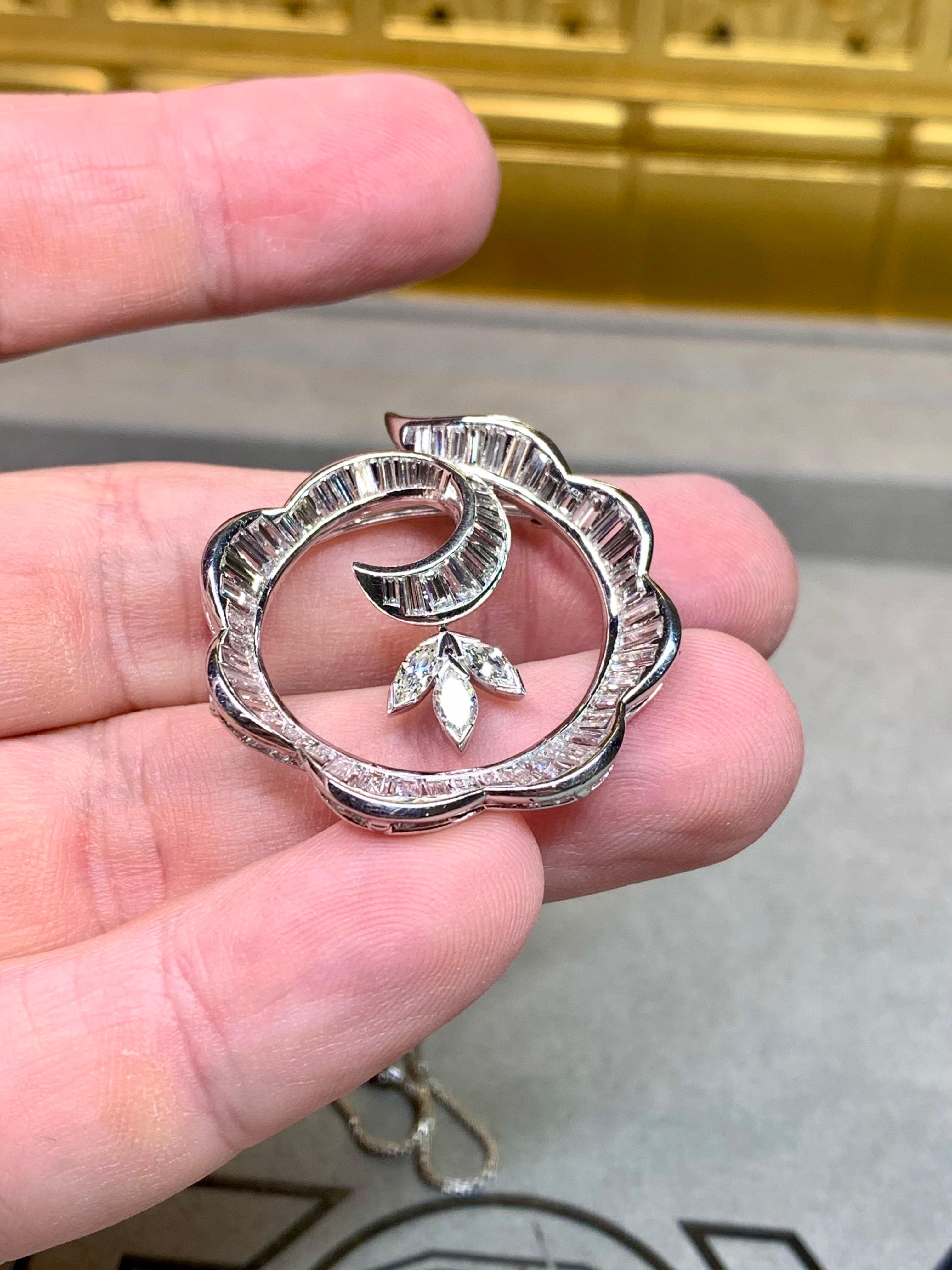 Estate Platinum Wirbel Baguette Marquise Diamant Brosche Anhänger Halskette G Vs 18