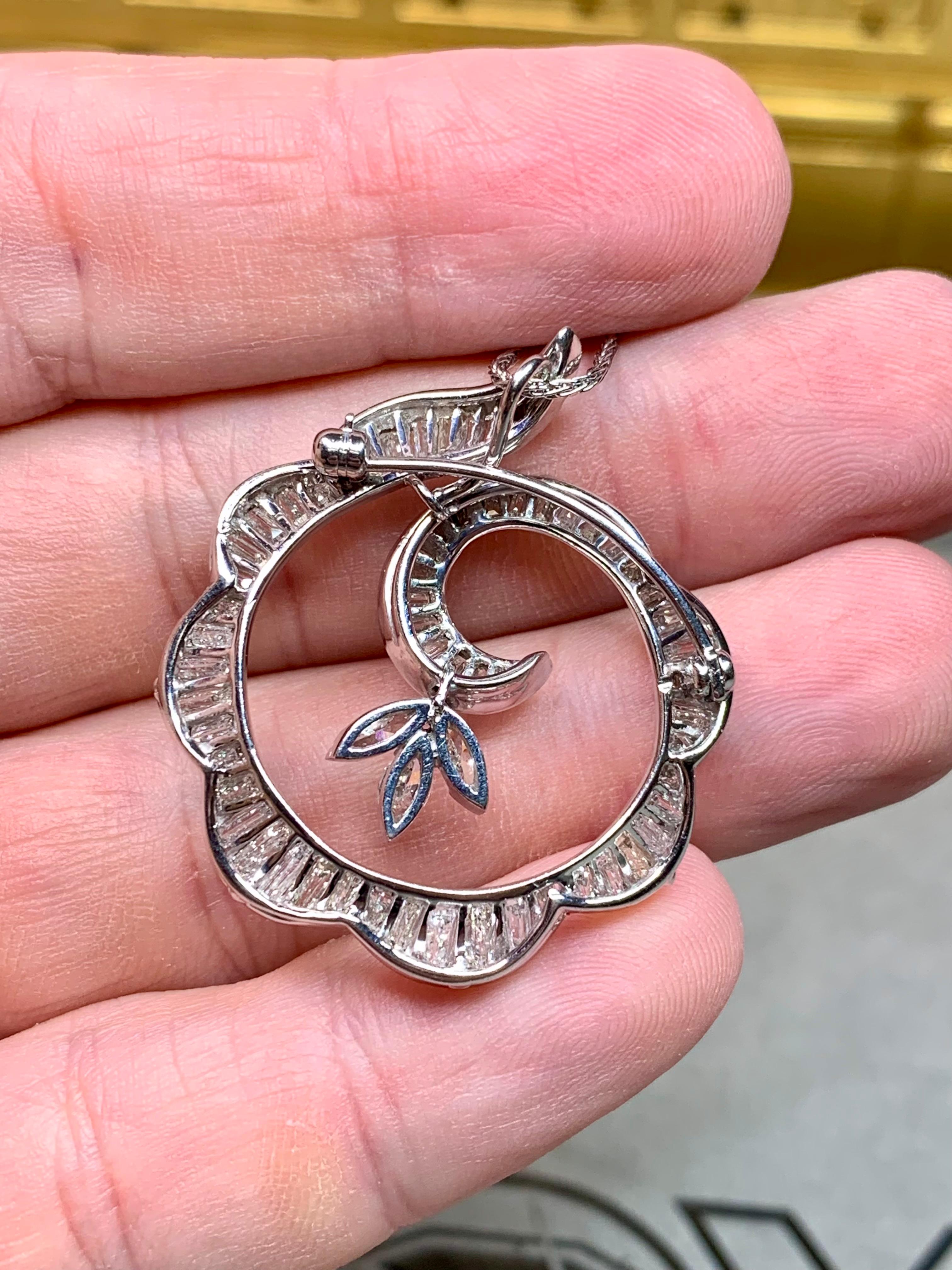 Estate Platinum Wirbel Baguette Marquise Diamant Brosche Anhänger Halskette G Vs 18