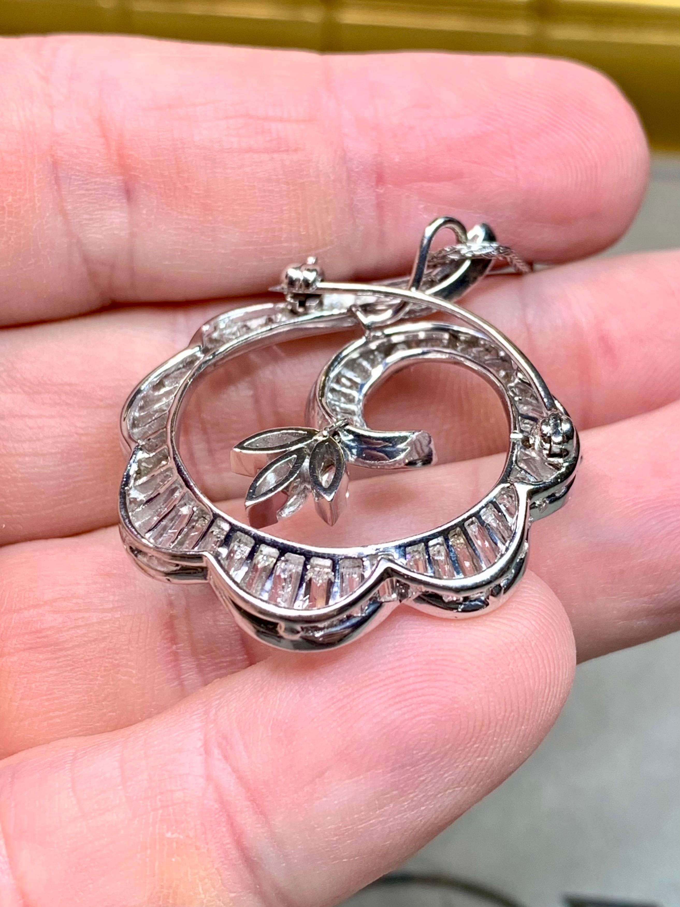 Estate Platinum Wirbel Baguette Marquise Diamant Brosche Anhänger Halskette G Vs 18