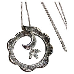 Estate Platinum Swirl Baguette Marquise Diamond Brooch Pendant Necklace G Vs 18”
