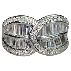 Estate Platinum Tapered Baguette Round Diamond Interlocking Cocktail Ring G Vs