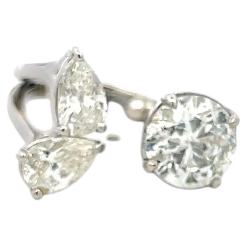 Estate Platinum Three-Stone Cocktail Ring with 3.62 Ct Round & Pear Diamonds GIA