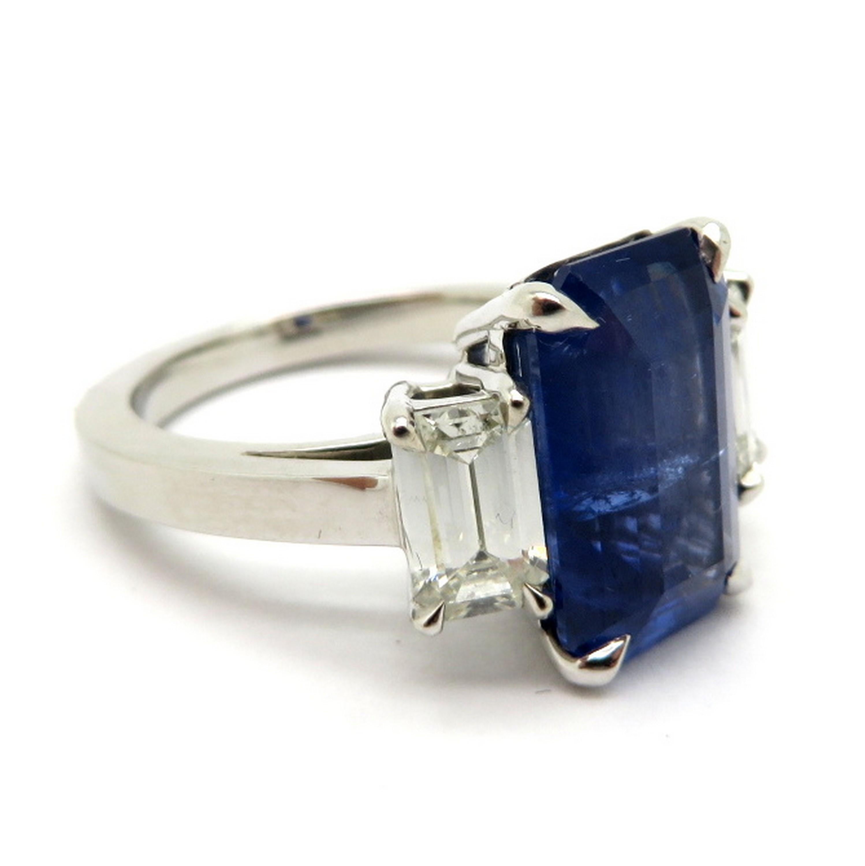 emerald cut sapphire and diamond ring