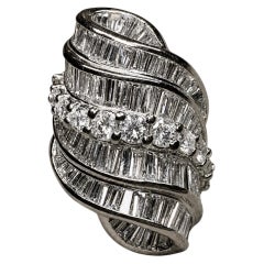 Estate Platinum Twisted Ribbon Baguette Round Diamond Cocktail Ring 7ctw