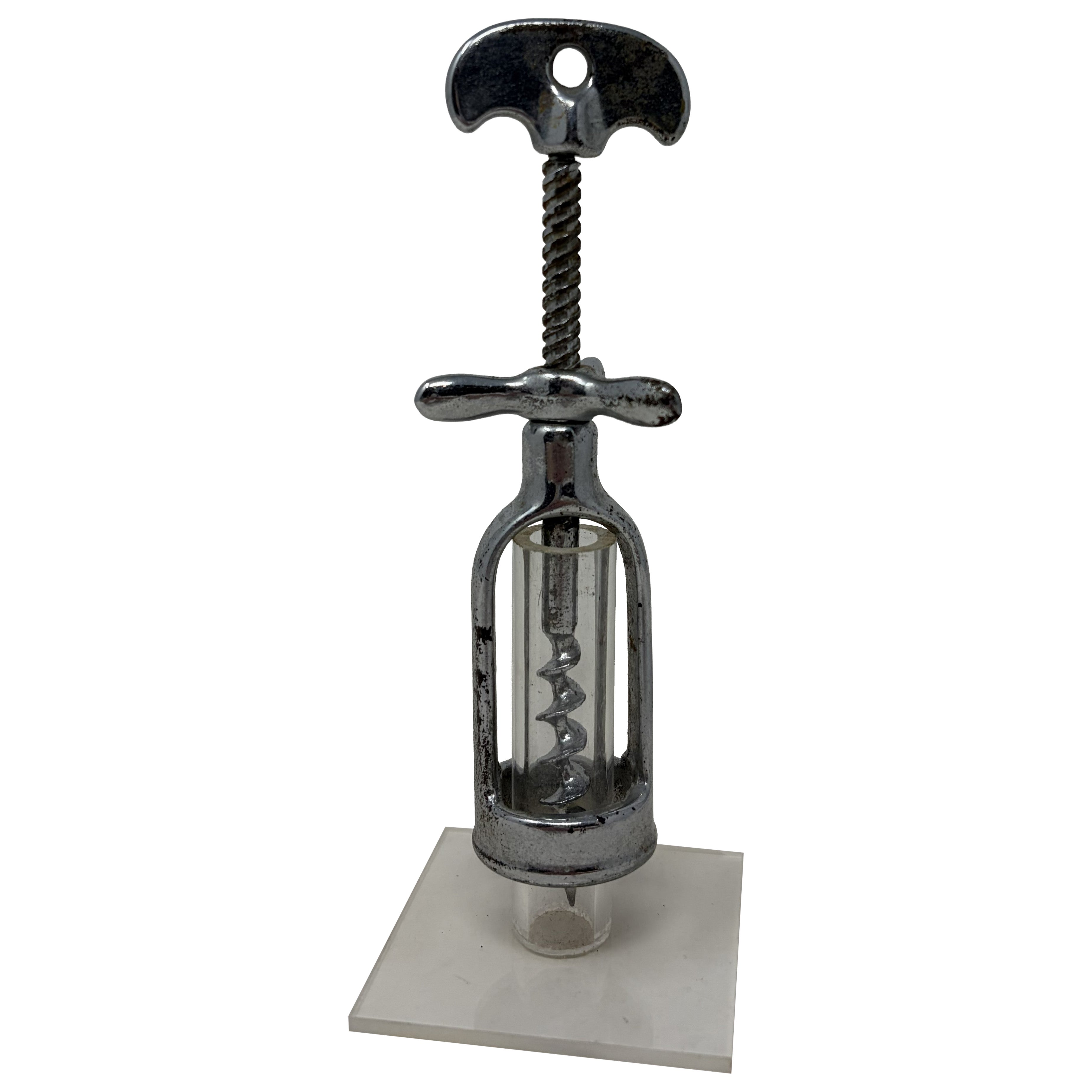 Estate Polished Steel Butterfly Nut Automatic Corkscrew circa 1920 For Sale