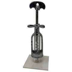 Estate Polished Steel Butterfly Nut Automatic Corkscrew circa 1920