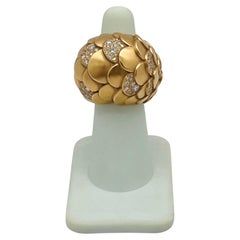 Estate Pomellato White Diamond Dome Ring in Matte 18K Yellow Gold