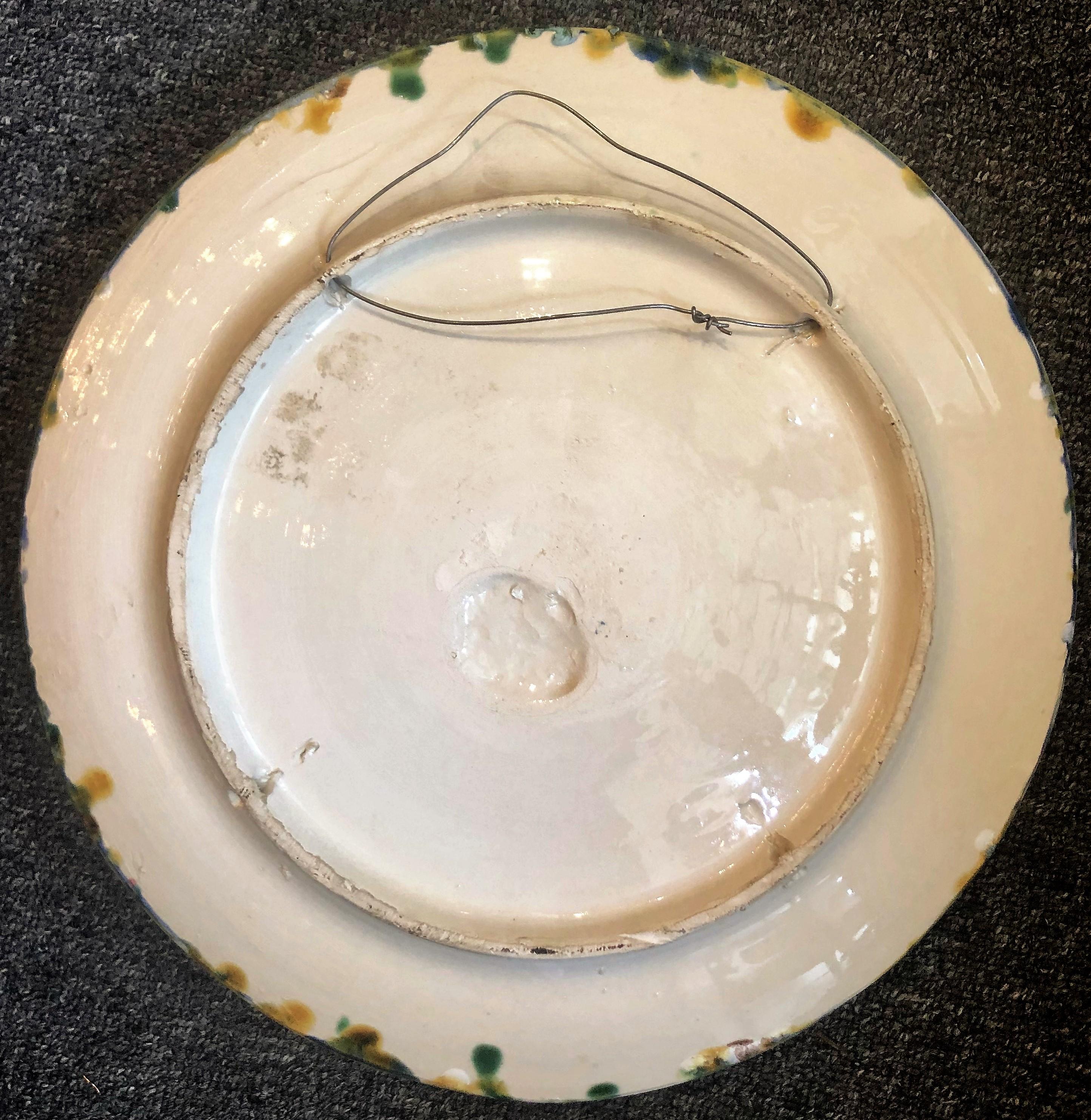 Estate Portuguese Hand Painted Majolica Seafood Plates, Large Crab Design In Good Condition In New Orleans, LA