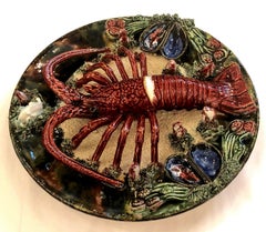 Estate Portuguese Palissy Style Lobster Plate, circa 1950
