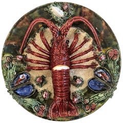 Estate Portuguese Palissy Style Lobster Plate, circa 1950