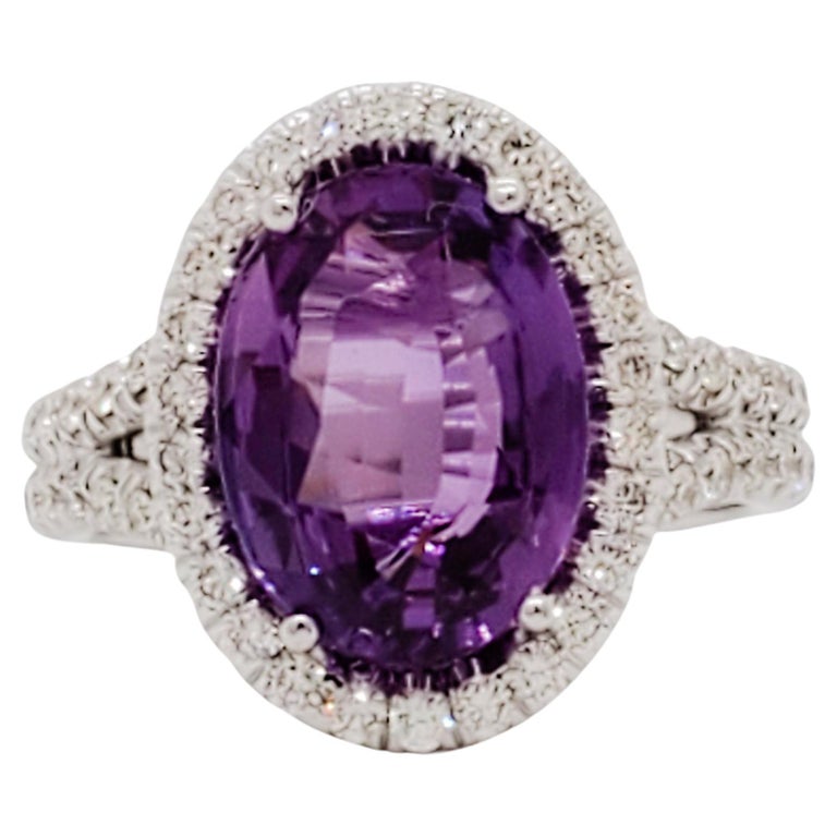 Estate Purple Sapphire and Diamond Cocktail Ring in 18k White Gold For ...