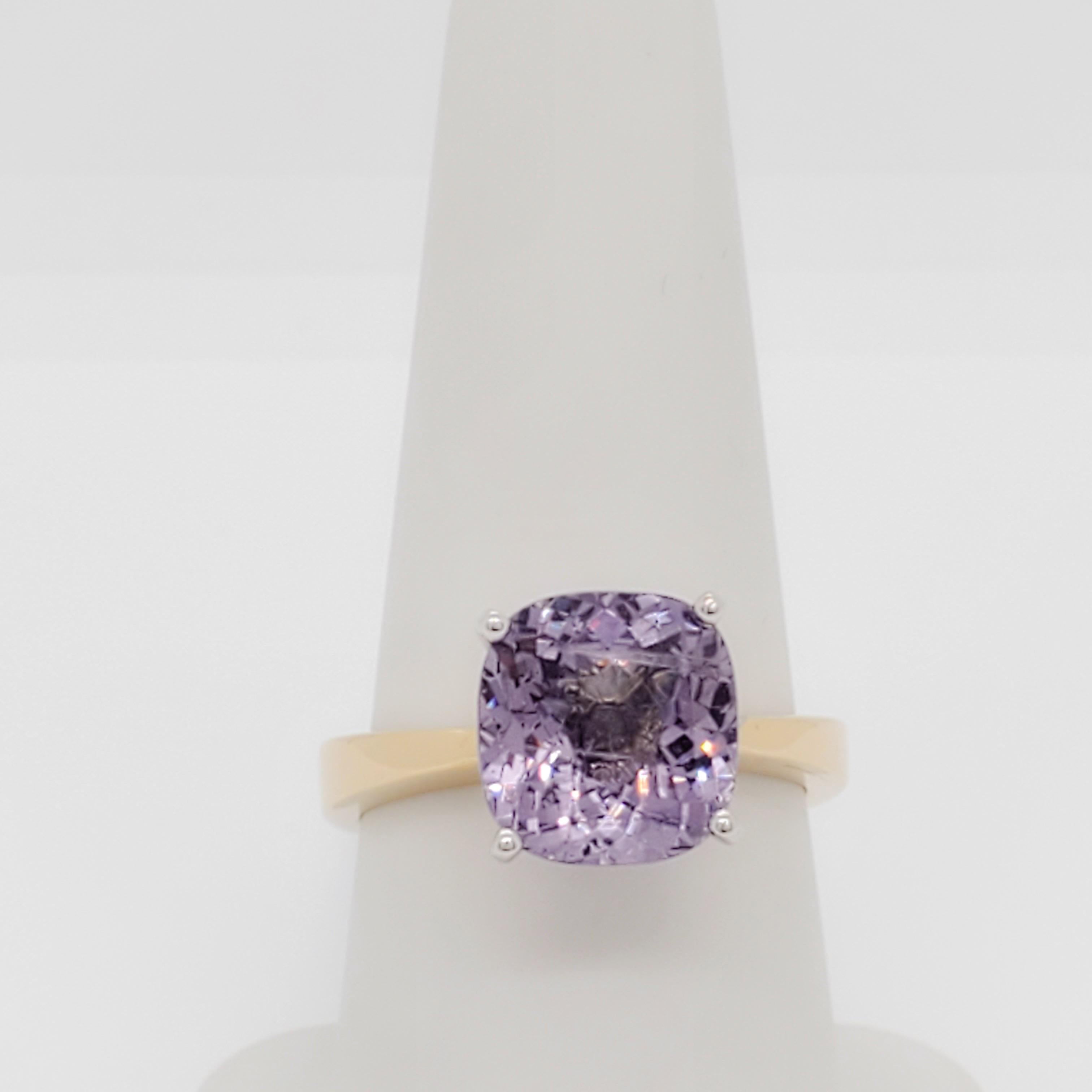 Cushion Cut Estate Purple Spinel Solitaire Ring in 14k Yellow Gold