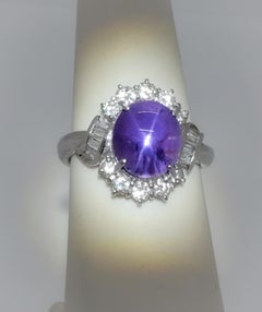 Estate Purple Star Sapphire and Diamond Cocktail Ring in Platinum