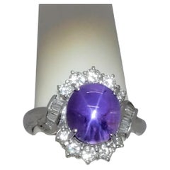 Estate Purple Star Sapphire and Diamond Cocktail Ring in Platinum