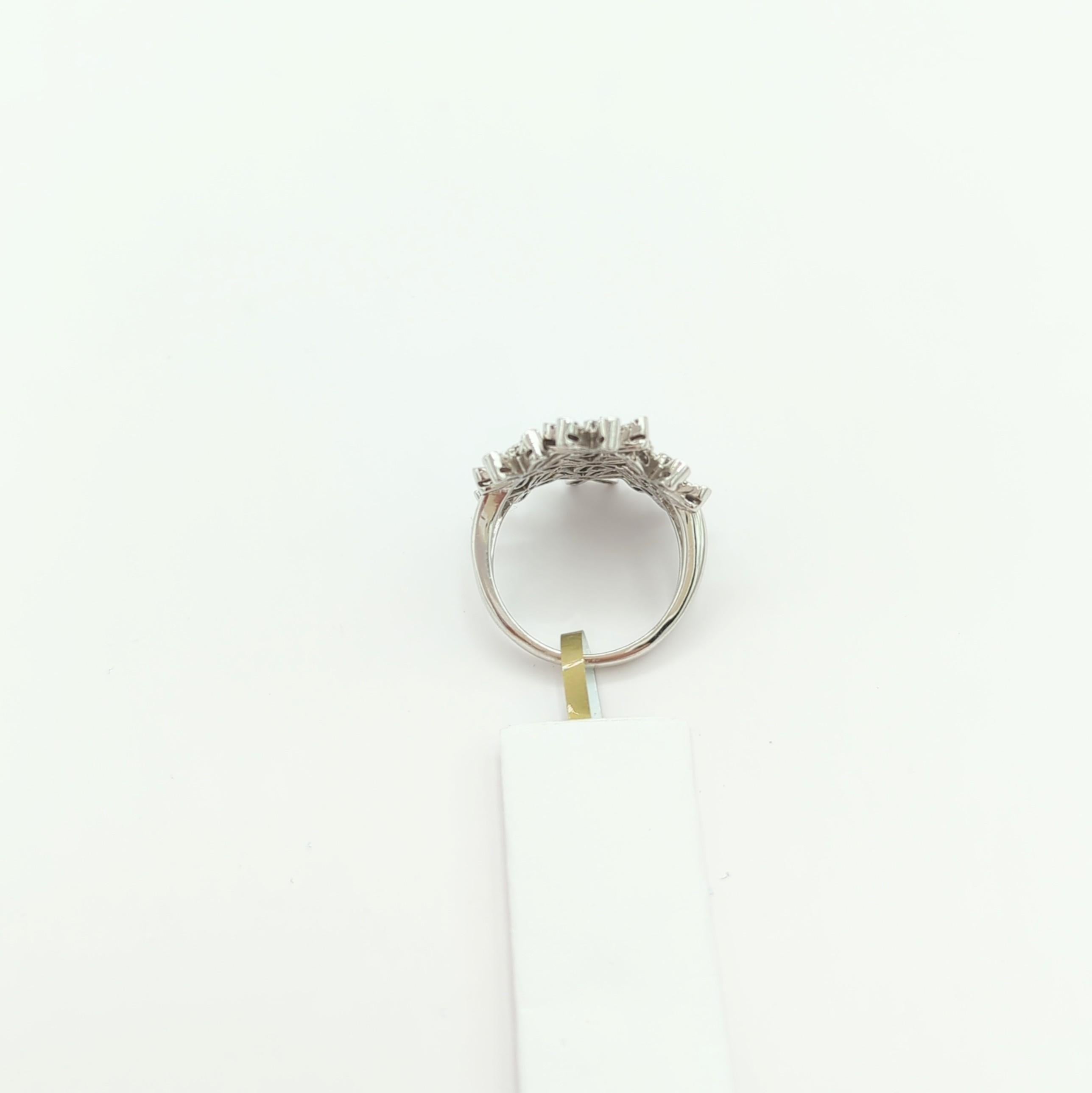 Estate Raima White Diamond Floral Cluster Design Ring in 18k White Gold For Sale 5