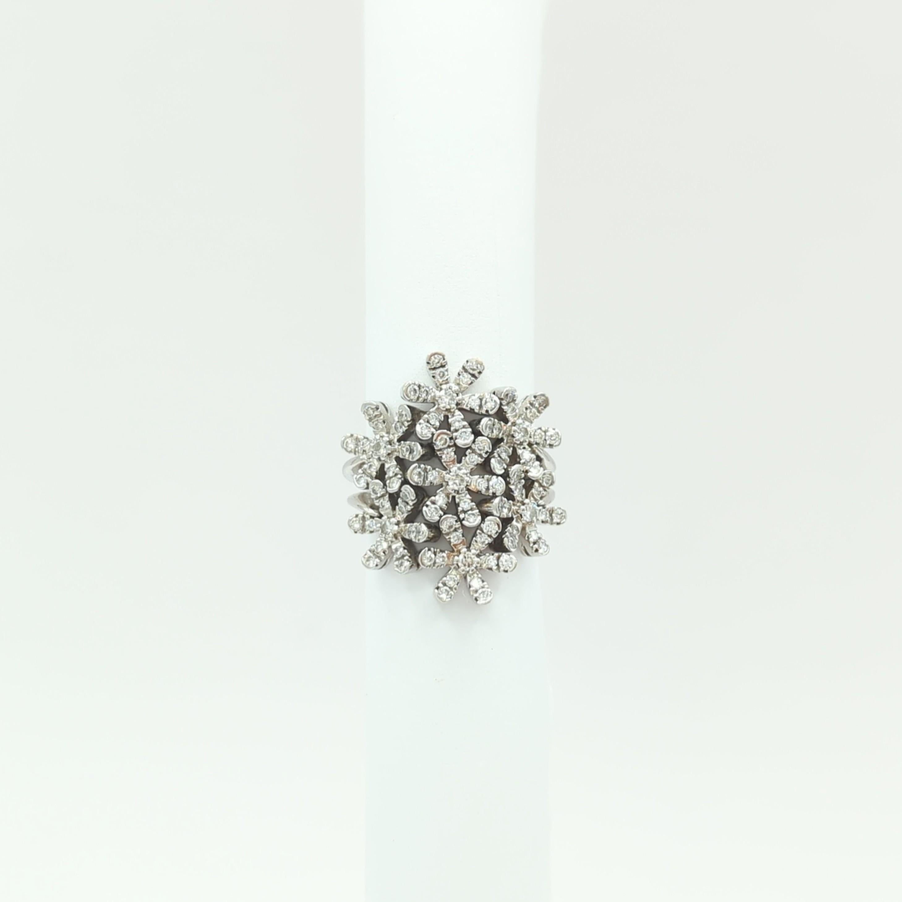 Estate Raima White Diamond Floral Cluster Design Ring in 18k White Gold For Sale 6