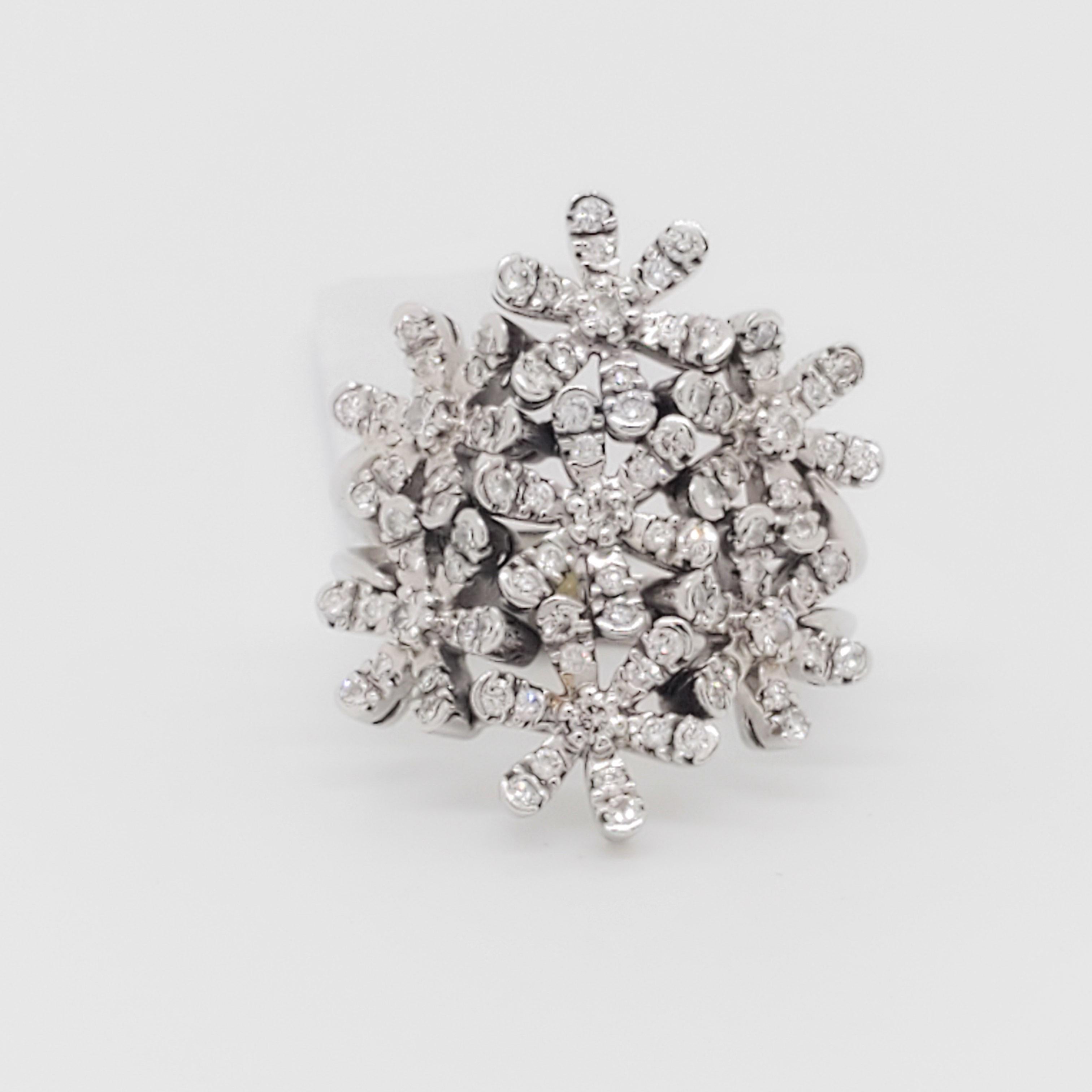 Women's or Men's Estate Raima White Diamond Floral Cluster Design Ring in 18k White Gold For Sale