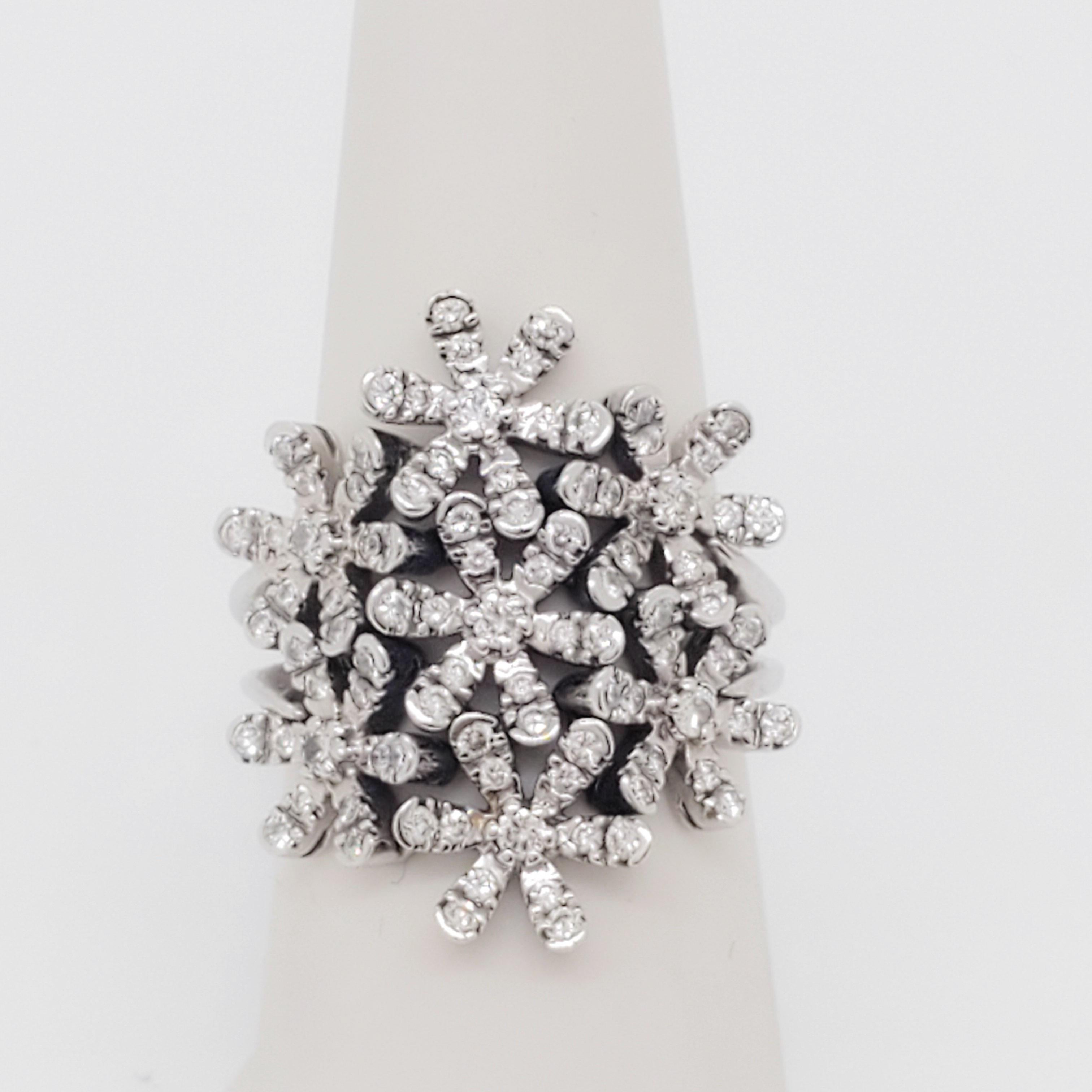 Estate Raima White Diamond Floral Cluster Design Ring in 18k White Gold For Sale 1