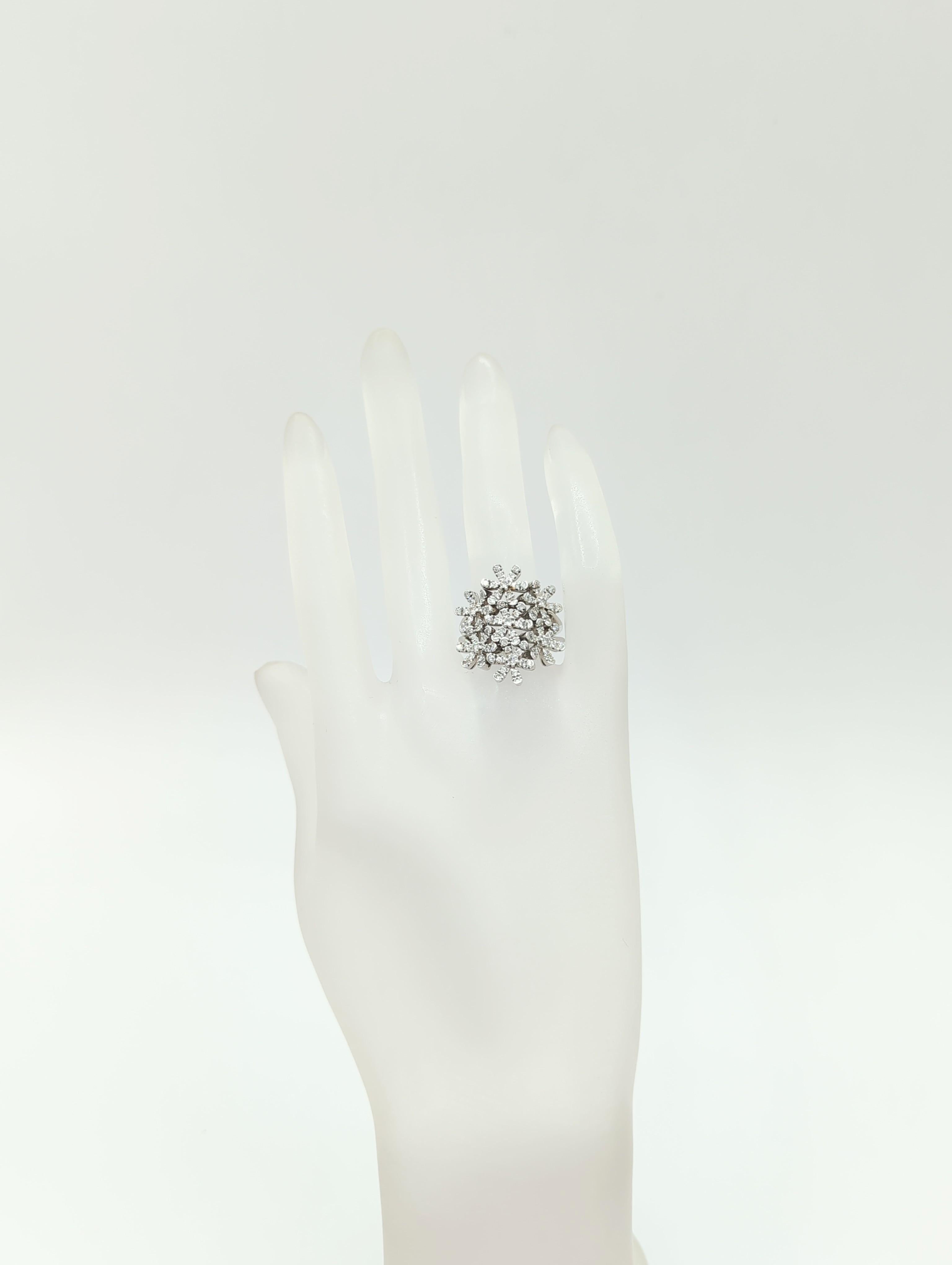 Round Cut Estate Raima White Diamond Floral Cluster Design Ring in 18k White Gold For Sale