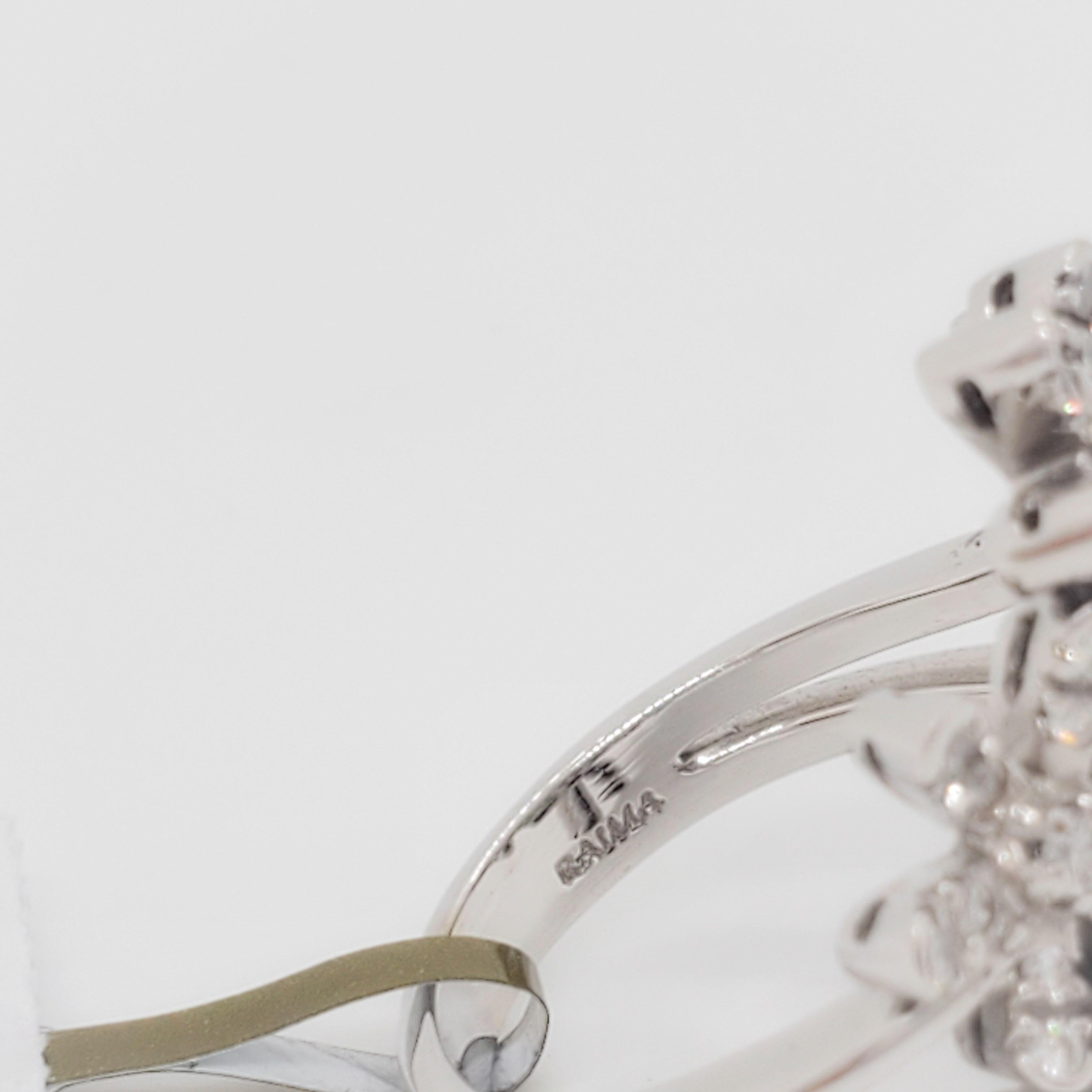 Estate Raima White Diamond Floral Cluster Design Ring in 18k White Gold For Sale 2