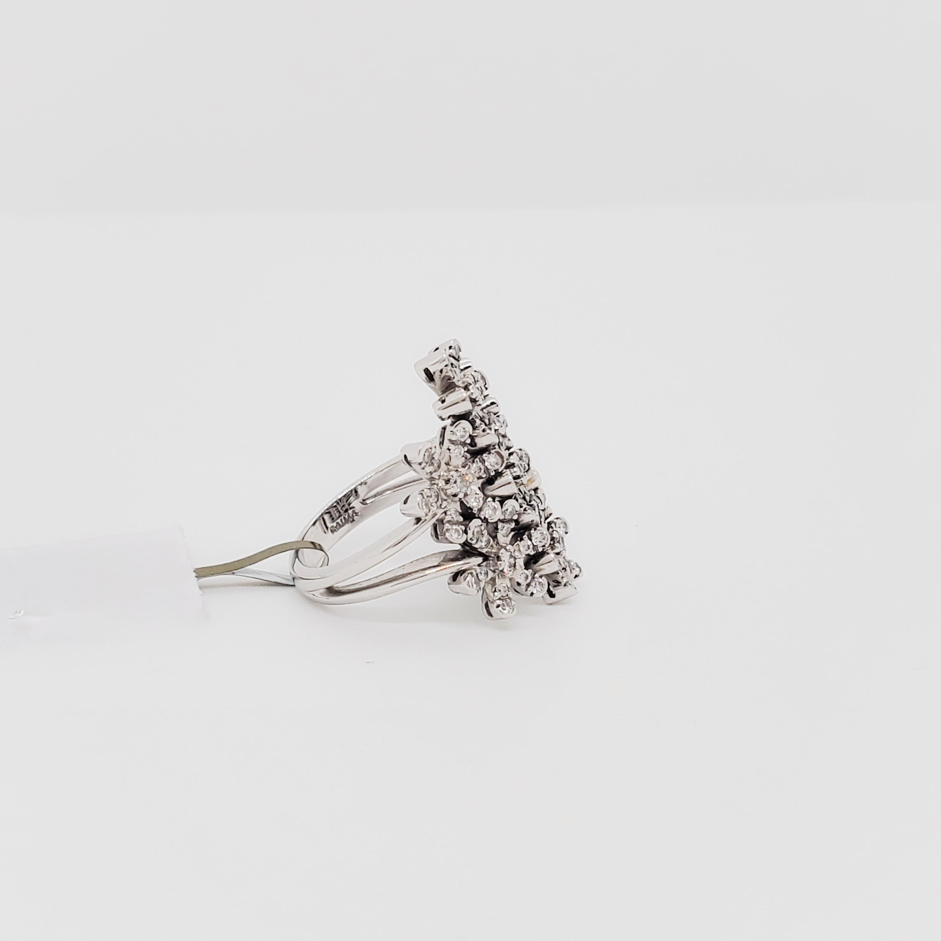 Estate Raima White Diamond Floral Cluster Design Ring in 18k White Gold For Sale 3