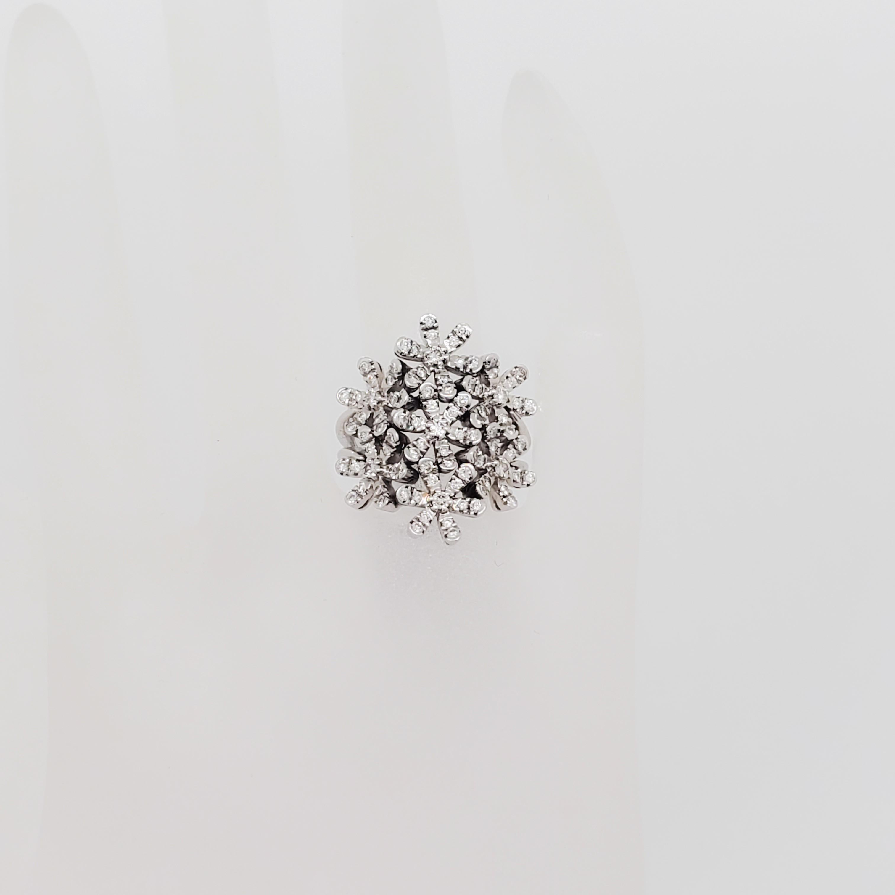 Estate Raima White Diamond Floral Cluster Design Ring in 18k White Gold For Sale 4