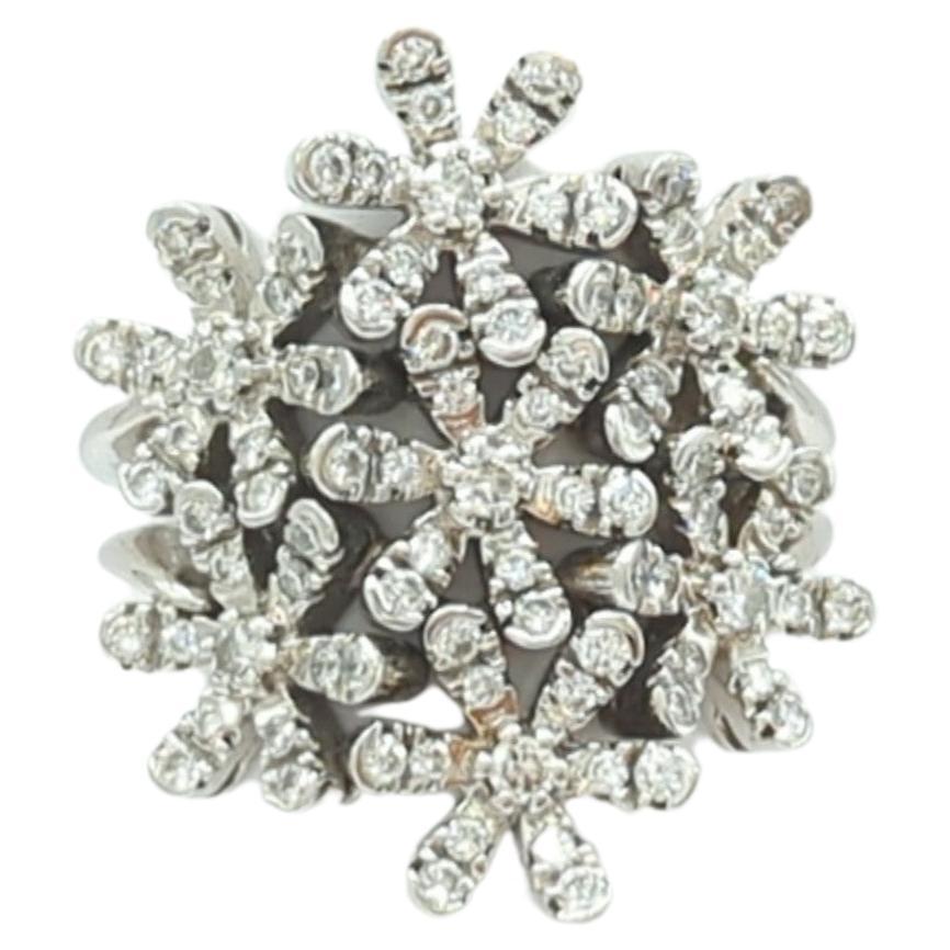 Estate Raima White Diamond Floral Cluster Design Ring in 18k White Gold