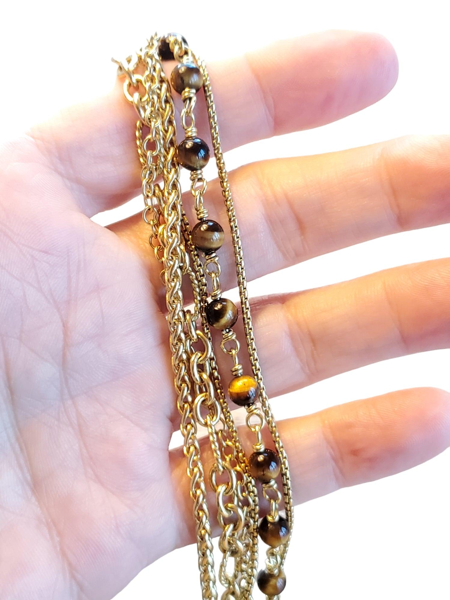Women's Estate Rare David Yurman Bracelet Heavy Multi-Chain 18k Yellow Gold Tiger's Eye For Sale