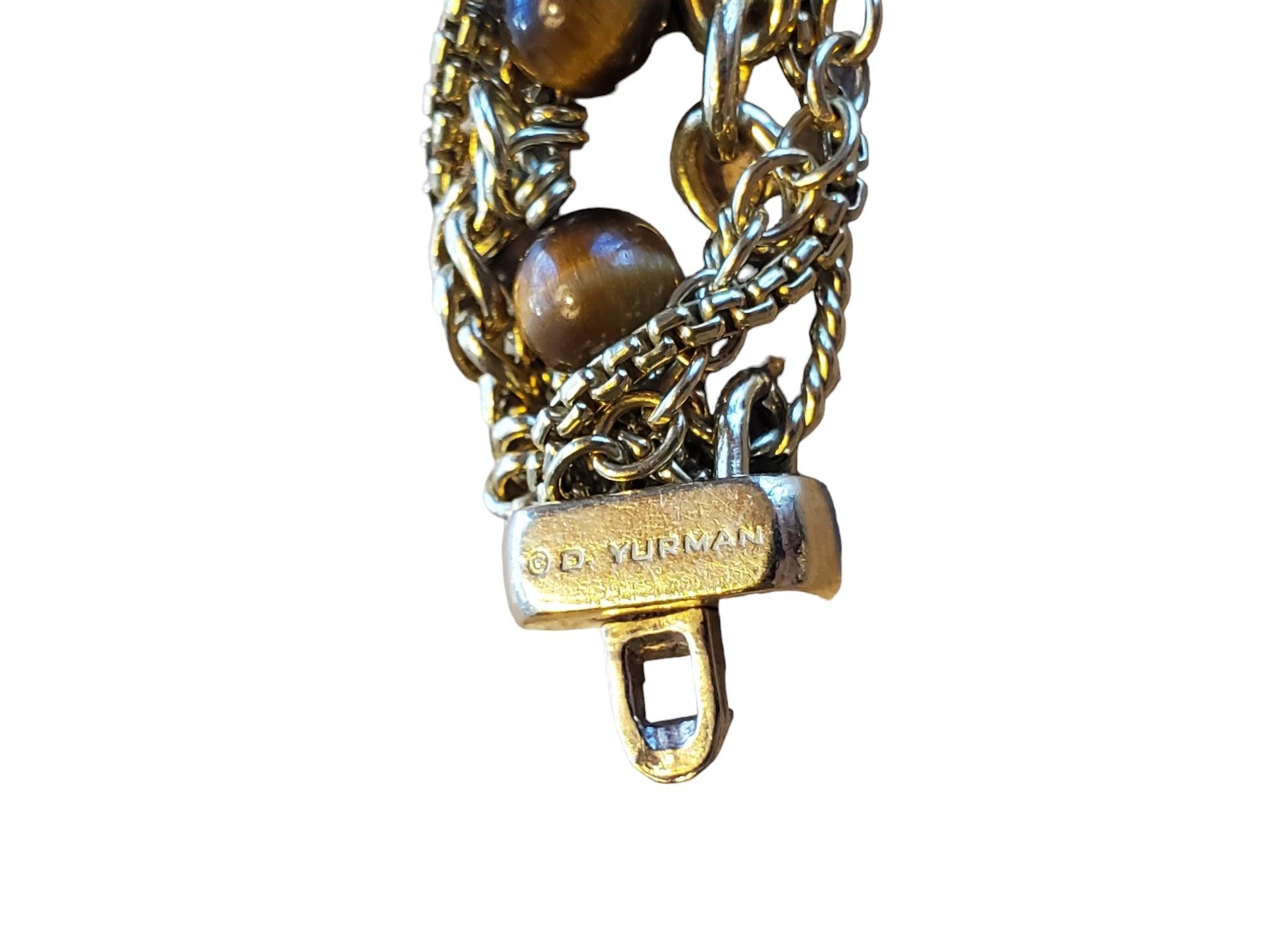 Estate Rare David Yurman Bracelet Heavy Multi-Chain 18k Yellow Gold Tiger's Eye For Sale 2