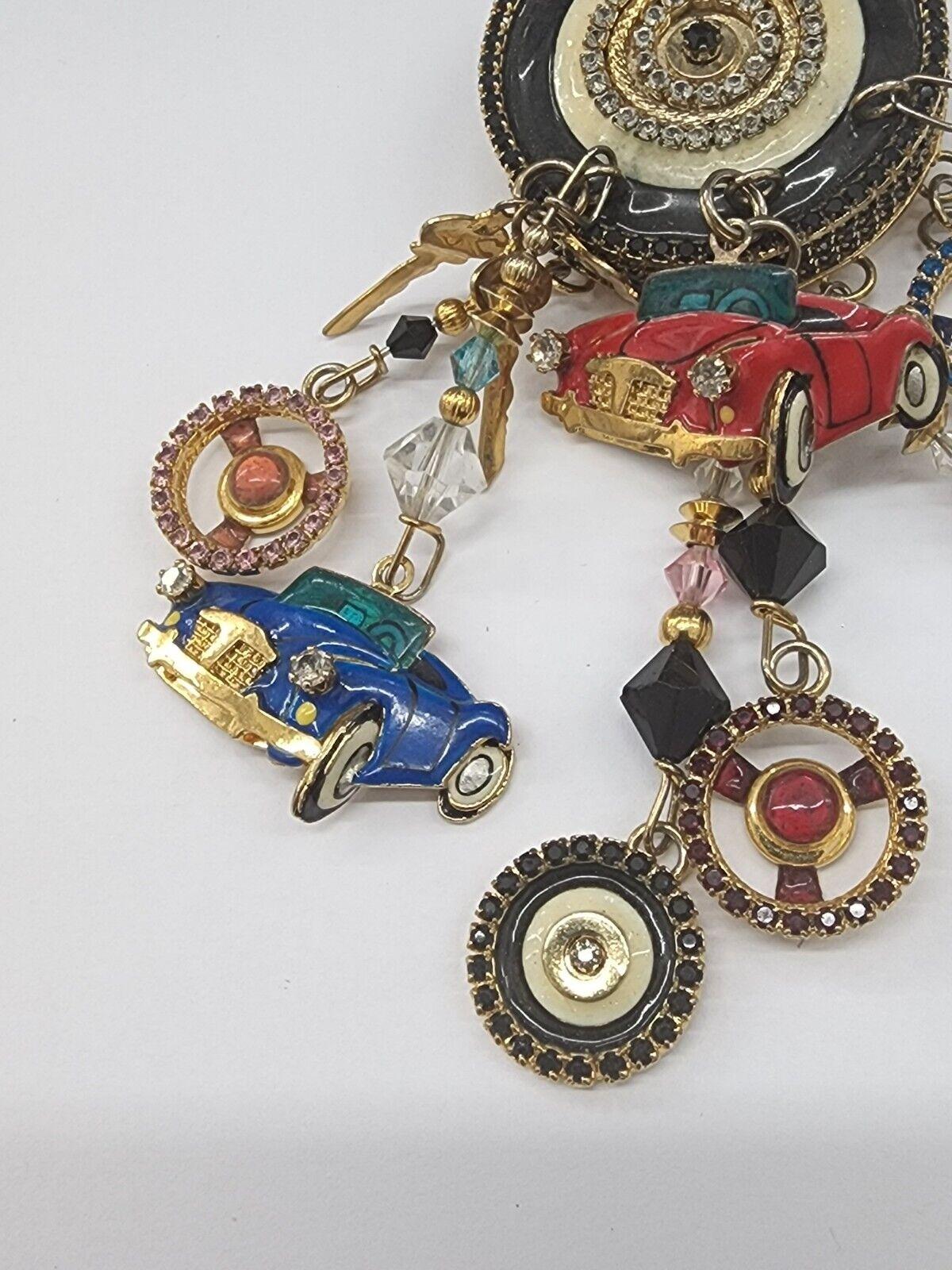 Estate Rare LUNCH AT THE RITZ Designer Enamel Multi Charm Car Dangle Brooch Pin  In Excellent Condition In Montreal, QC