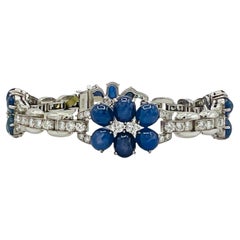 Estate Raymond Yard Blue Sapphire Cabochon and White Diamond Bracelet with Box