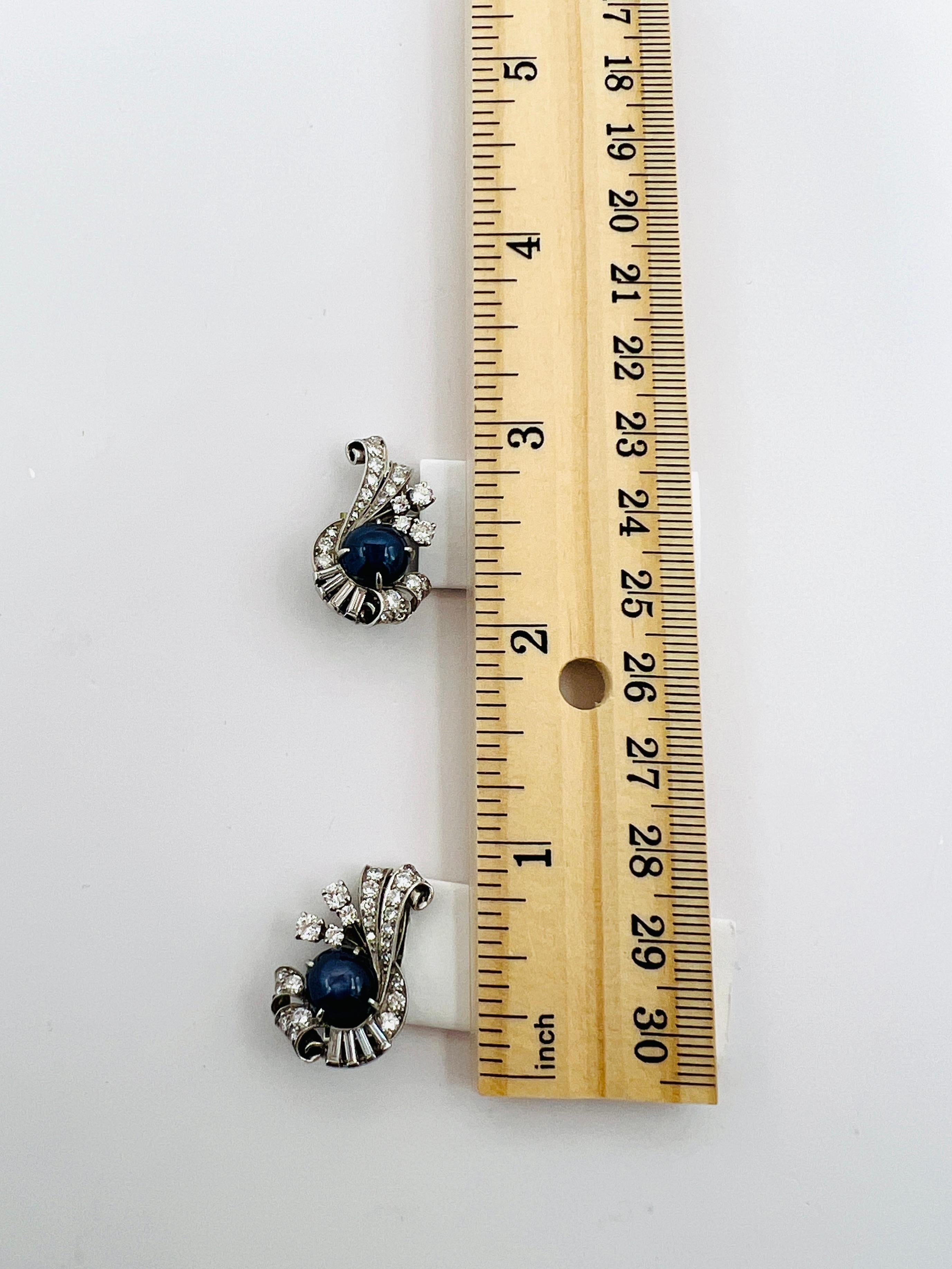 Estate Raymond Yard Blue Sapphire Cabochon and White Diamond Earrings 4