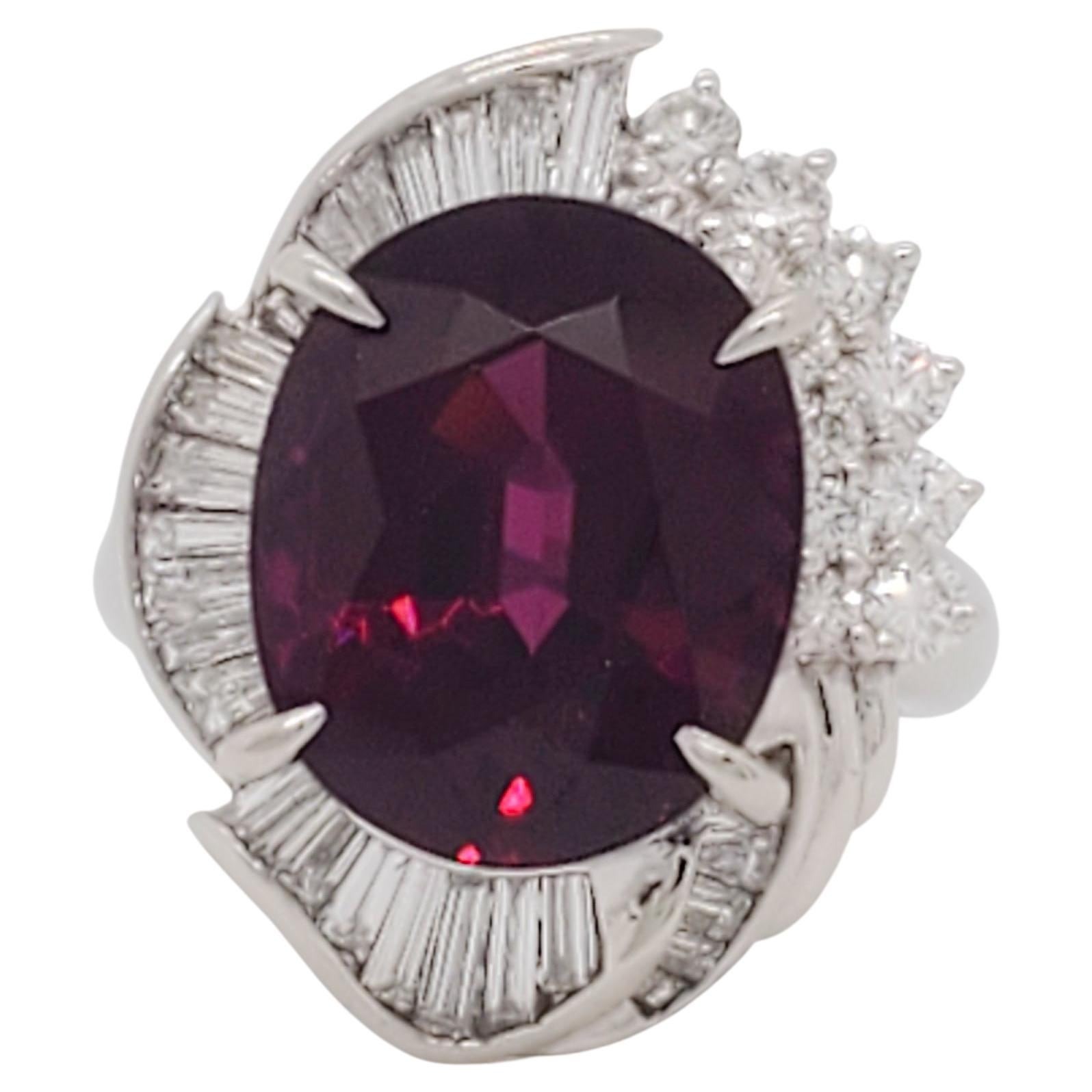 Estate Red Garnet and Diamond Cocktail Ring in Platinum