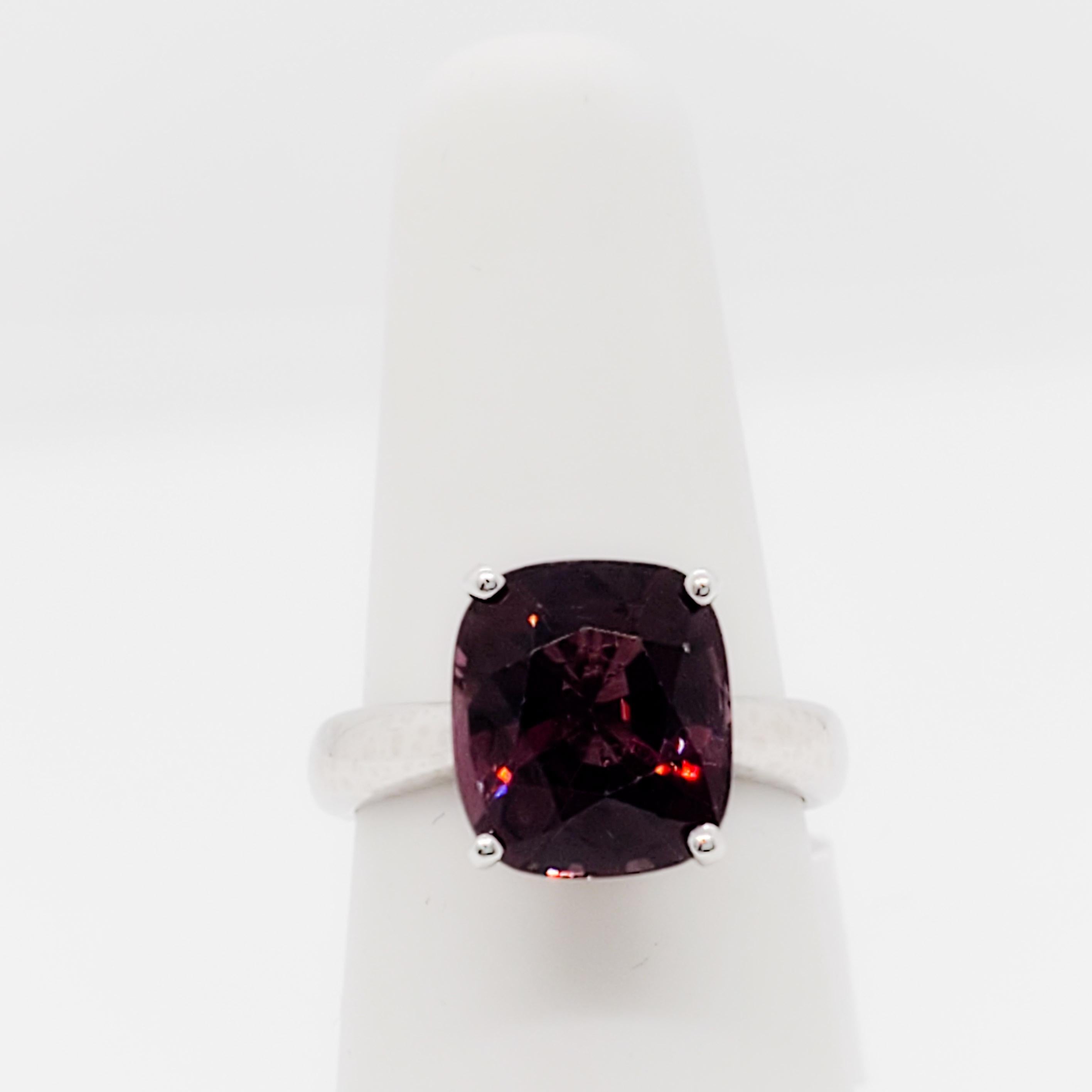 Cushion Cut Estate Red Spinel Solitaire Ring in 14k White Gold