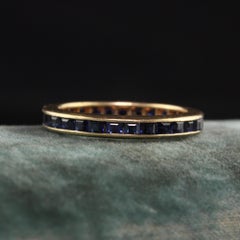 Estate Antique 14K Yellow Gold Square Natural Sapphire Eternity Band