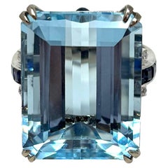 Estate "Retro" Aquamarine, Diamond and Sapphire Cocktail Ring, Circa 1940's