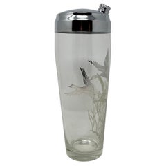Shaker à cocktail en cristal taillé et recouvert d'argent avec oiseaux, circa 1950