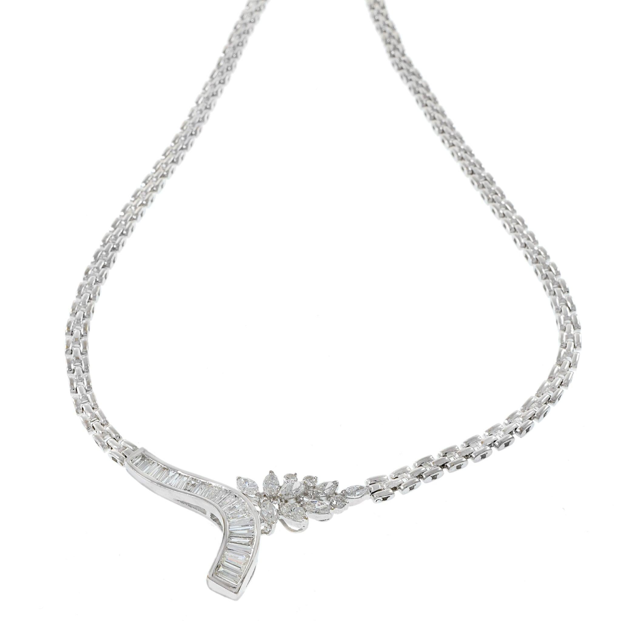 Estate Retro Era 14KT White Gold Diamond Necklace In Excellent Condition In New York, NY