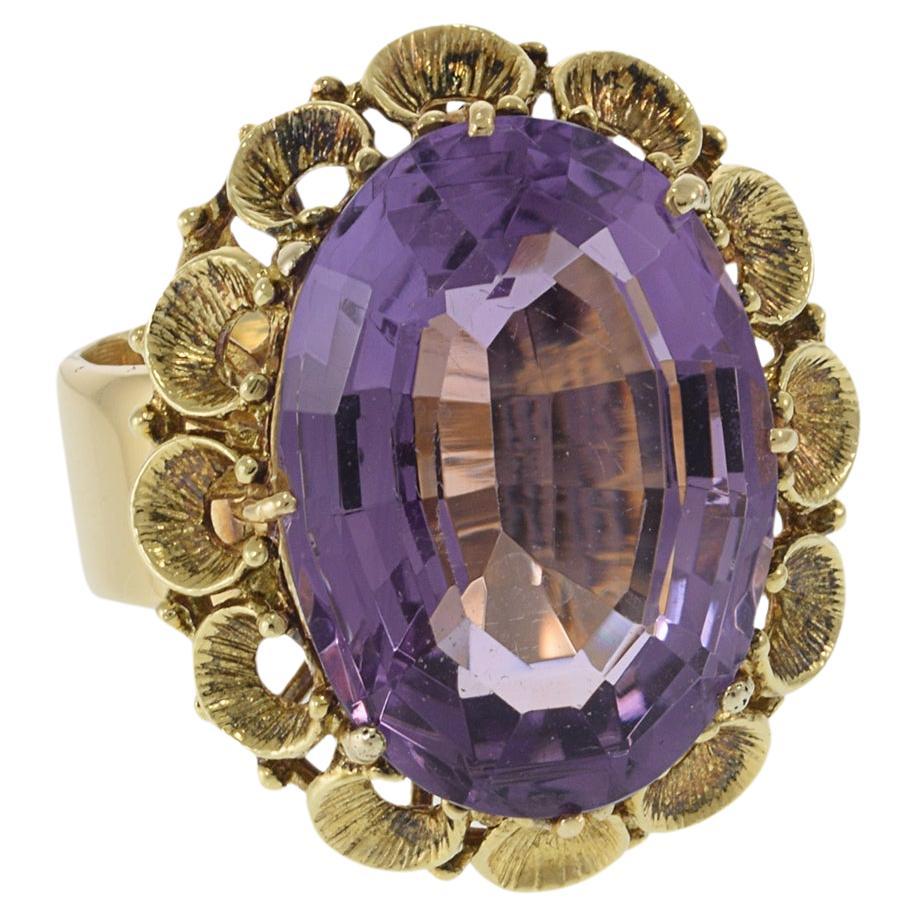 Bague d'époque rétro en or jaune 14 carats avec améthyste